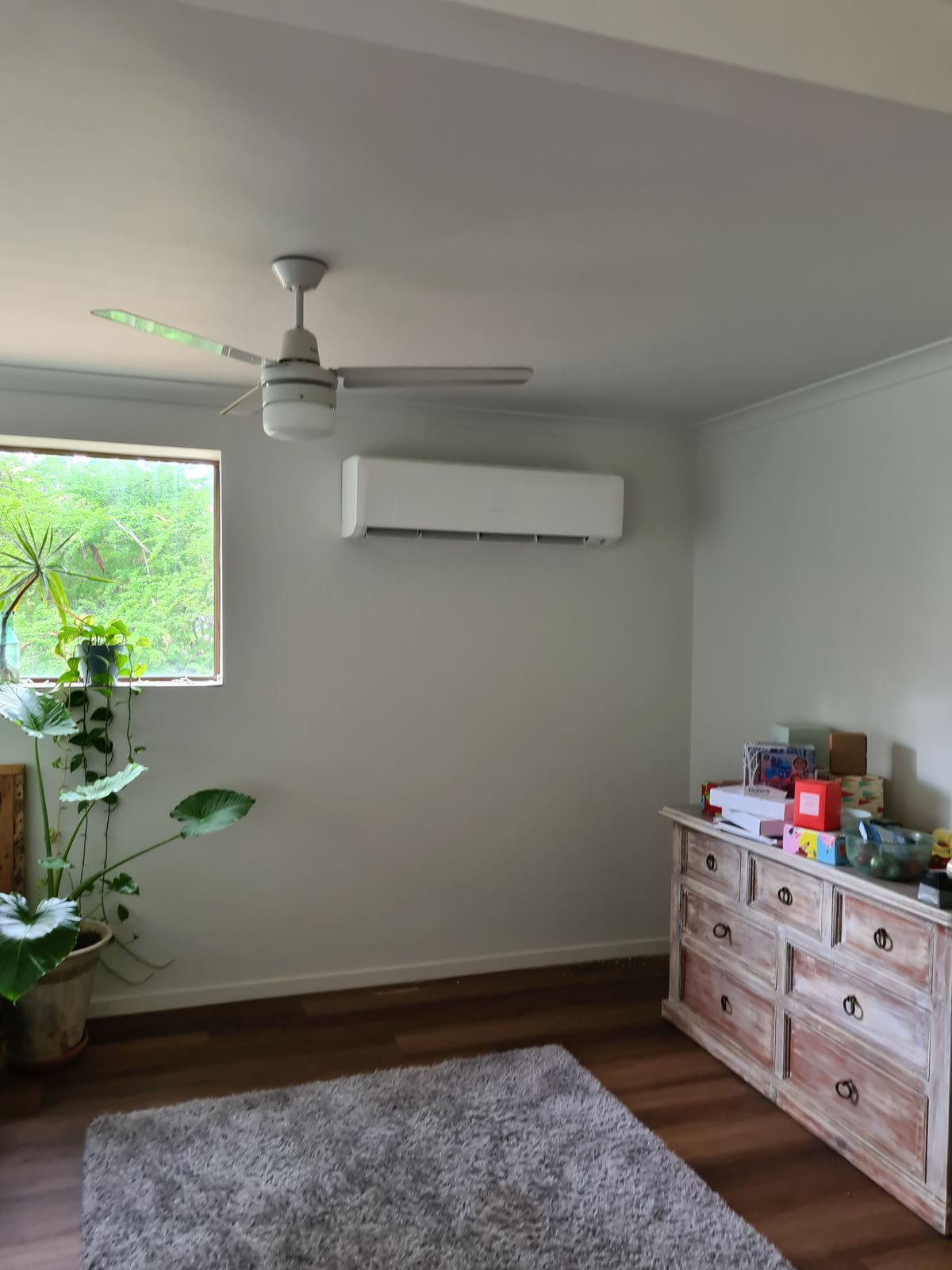 Split system indoor unit in a bedroom